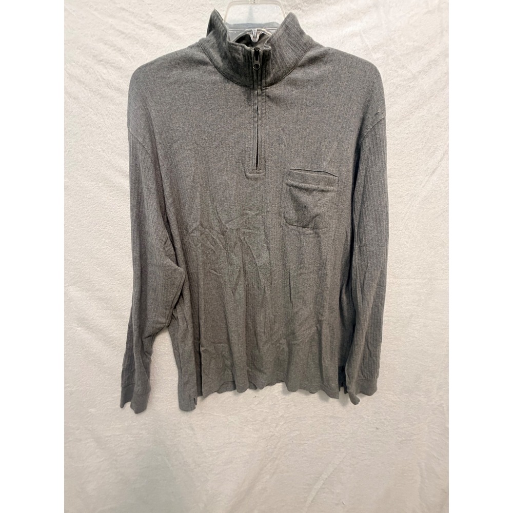 Chaps Mens XXL Gray Ribbed 100% Cotton Quarter Zip Pullover Sweater Pocket
